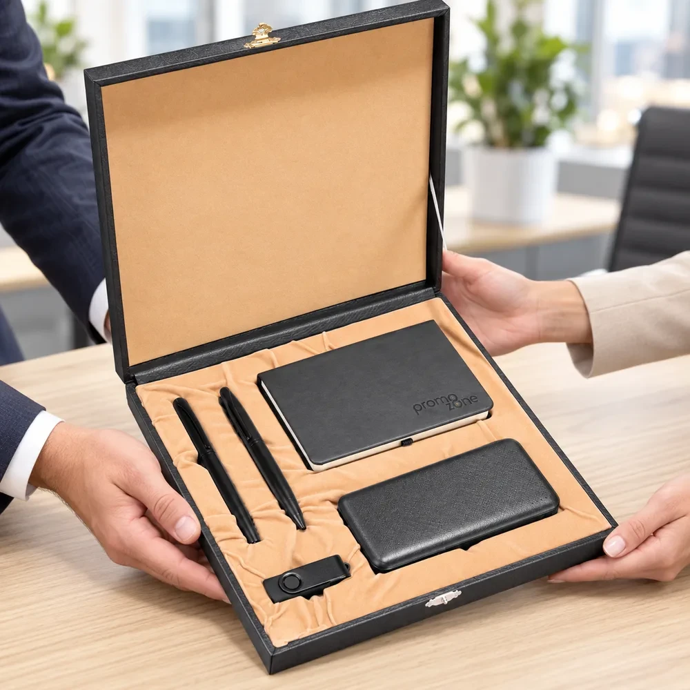Cep Defteri, 10000 mAh Powerbank, İkili Kalem ve USB Bellek Kutulu Hediye Seti Promozone
