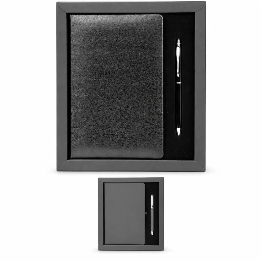 13 × 21 cm Cilt Bezi Defter ve Metal Kalem Kutulu Hediye Seti Promozone