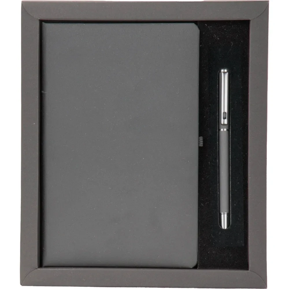 13 × 21 cm Cilt Bezi Defter ve Metal Kalem Kutulu Hediye Seti — Mat