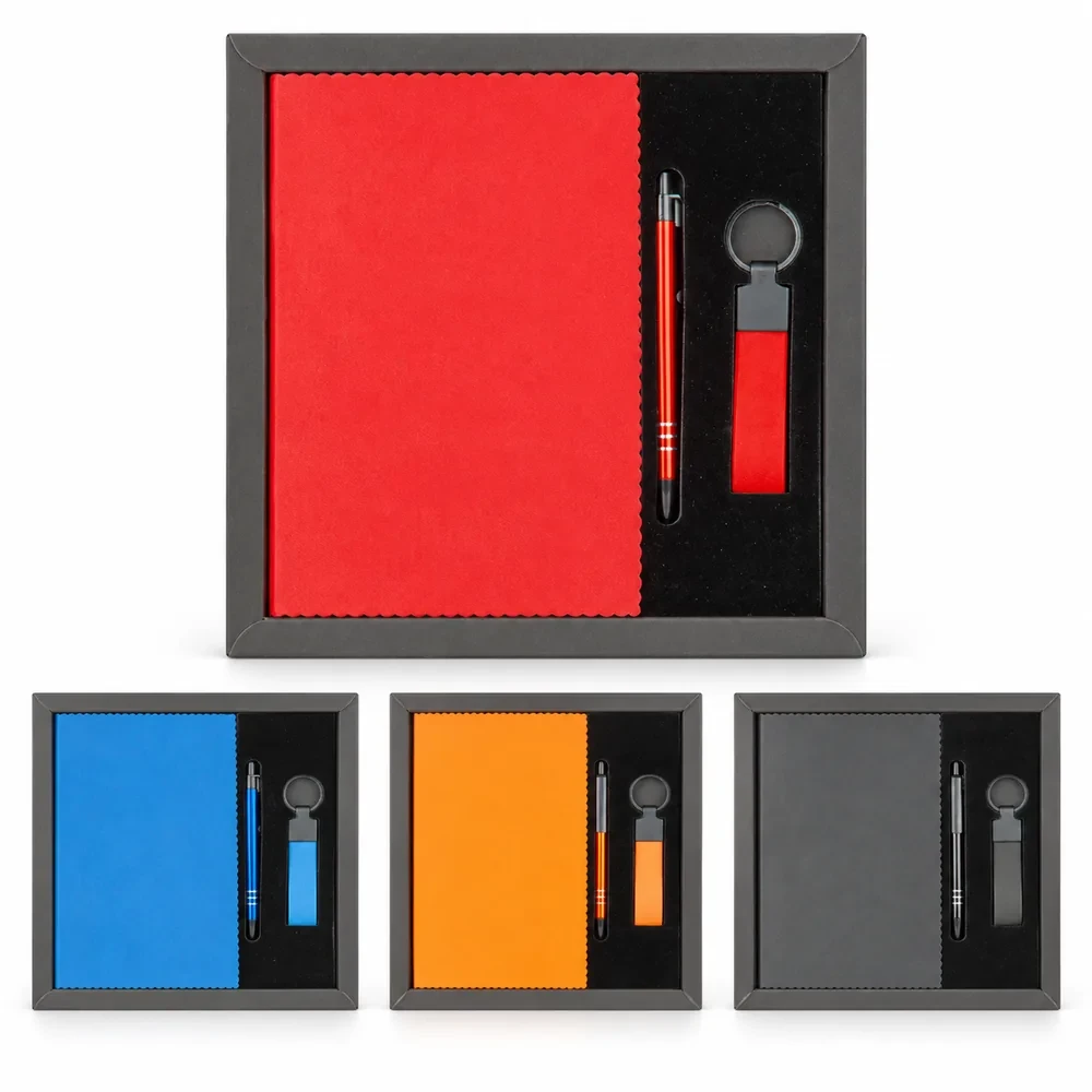 Defter, Metal Kalem & Deri Anahtarlık Kutulu Hediye Seti