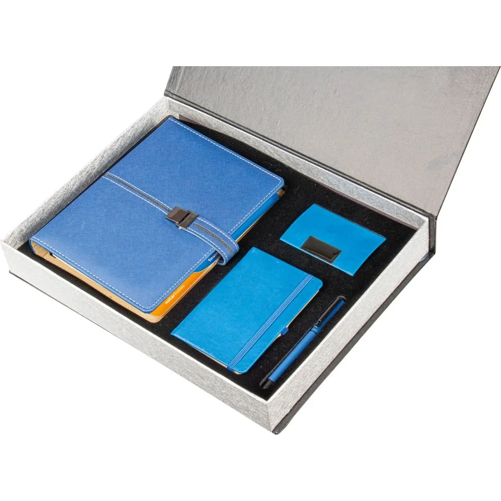 18 × 23 cm Organizer, Cep Defteri, Roller Kalem ve Kartvizitlik Kutulu Hediye Seti — Lacivert