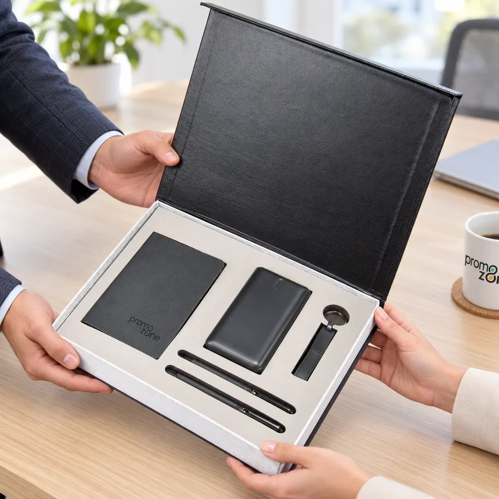Cep Defteri, 10000 mAh Powerbank, Roller ve Tükenmez Kalem ve Anahtarlık Kutulu Hediye Seti Promozone