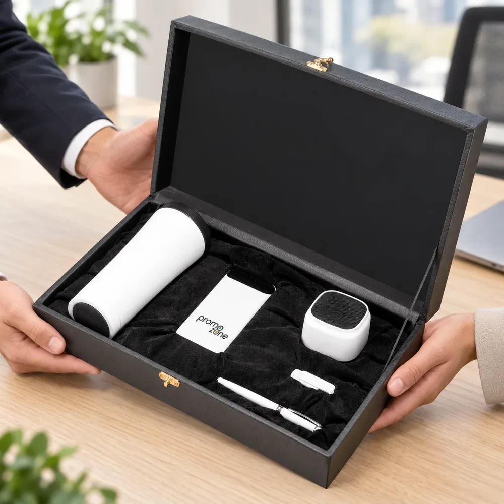 500 ml Termos, Powerbank, Roller Kalem, 16 GB USB Bellek ve Bluetooth Hoparlör Kutulu Hediye Seti Promozone