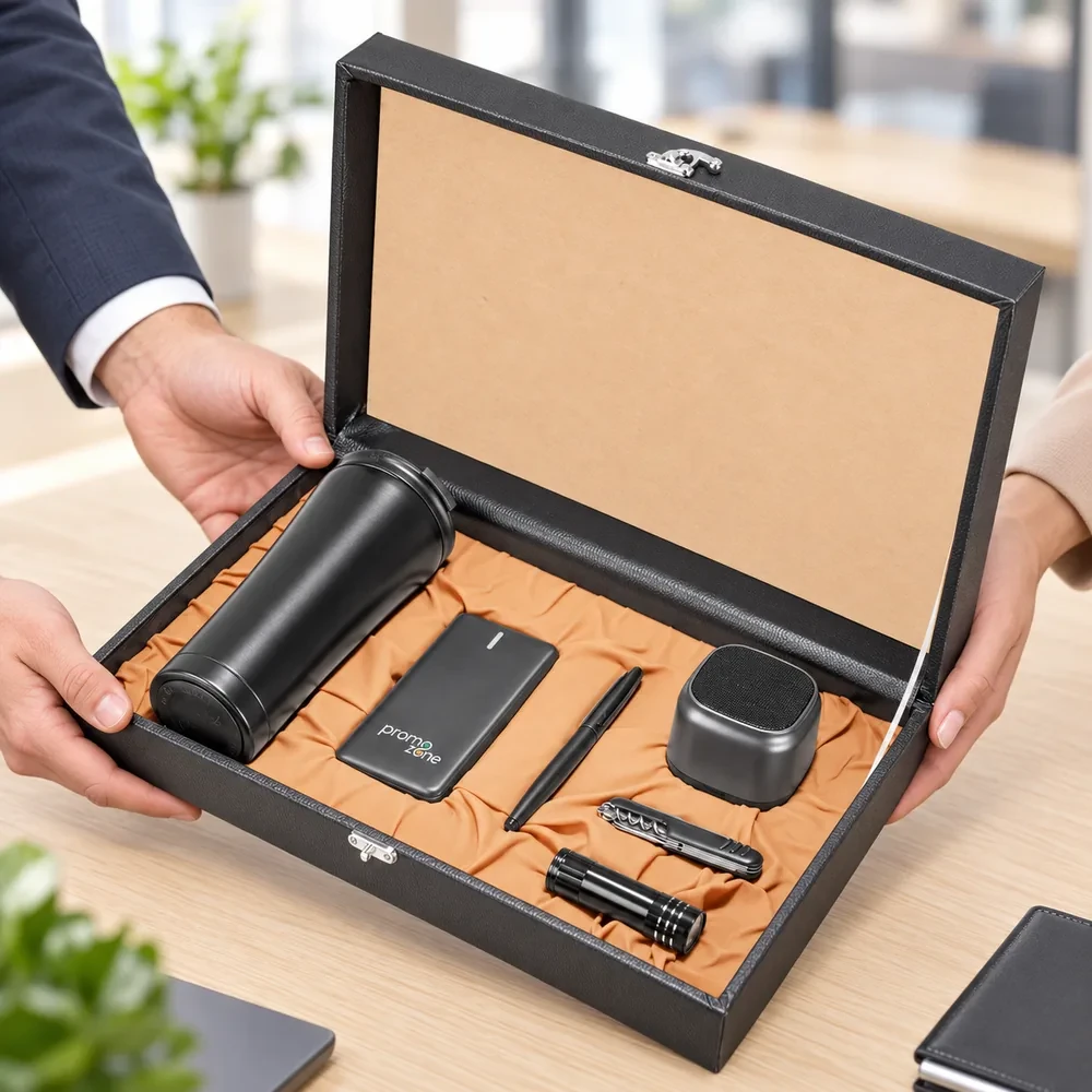 450 ml French Press Termos, Powerbank, Roller Kalem, Hoparlör, Fener ve Çakı Kutulu Hediye Seti Promozone