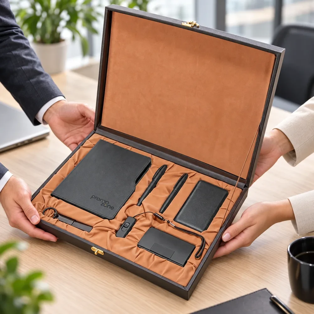 Defter, İkili Kalem, Anahtarlık, 10000 mAh Powerbank, Kartvizitlik ve USB Bellek Kutulu Hediye Seti Promozone