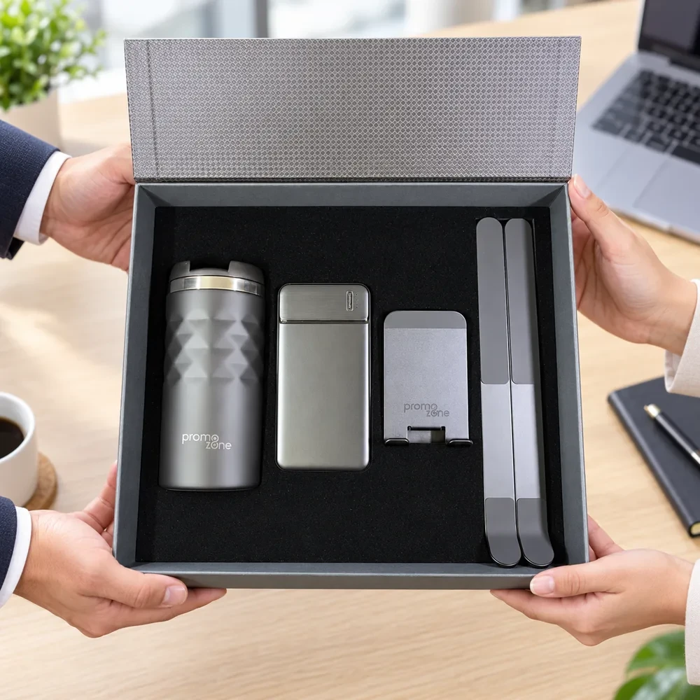 10000 mAh Powerbank, 300 ml Çelik Bardak, Telefon ve Laptop Tutucu Kutulu Hediye Seti