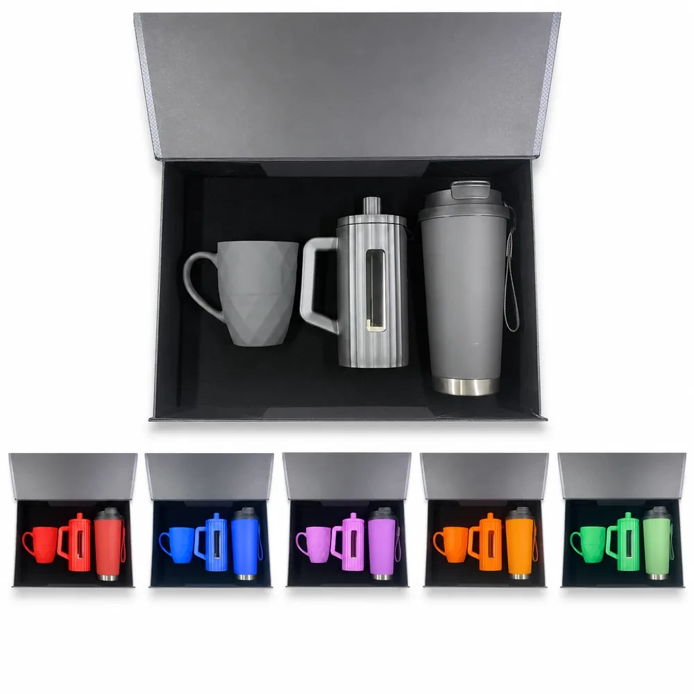 350 ml French Press, 330 ml Porselen Kupa ve 500 ml Termos Kutulu Hediye Seti