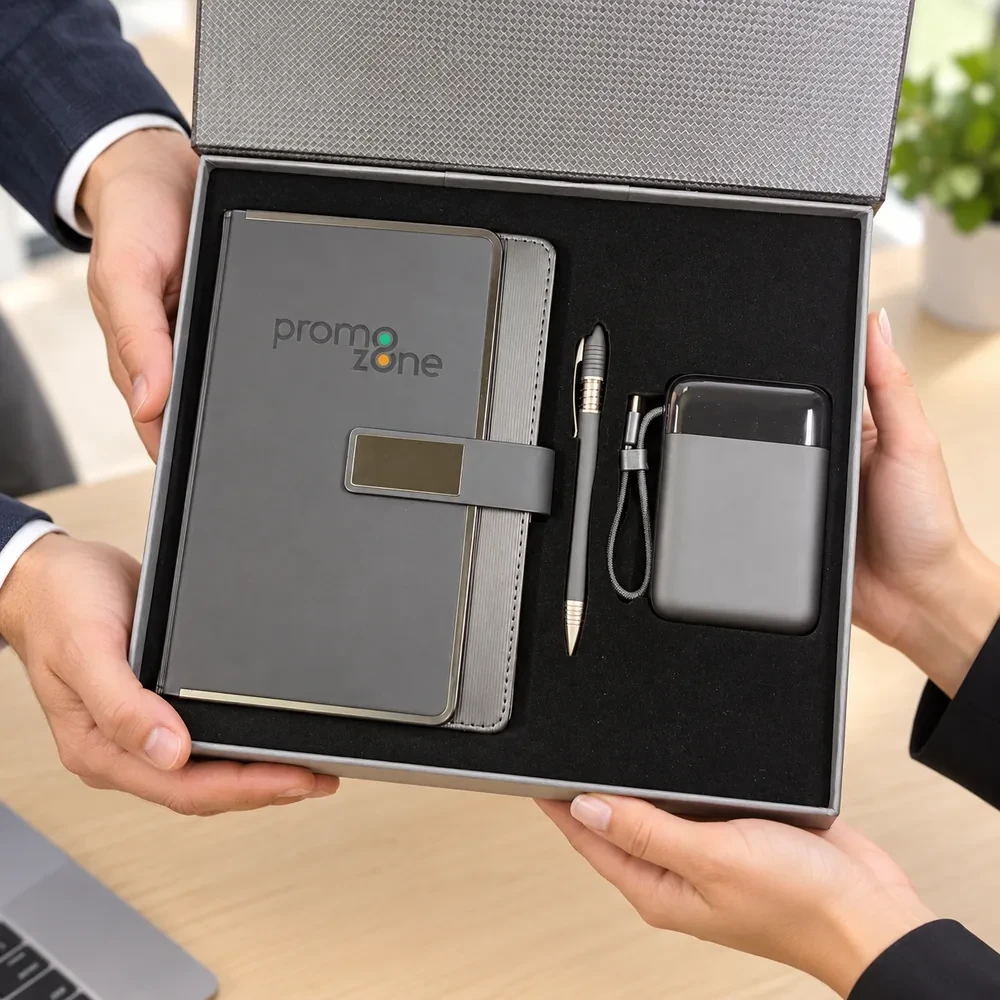 10000 mAh Işıklı MagSafe Powerbank, Defter ve Jel Kalem Kutulu Hediye Seti