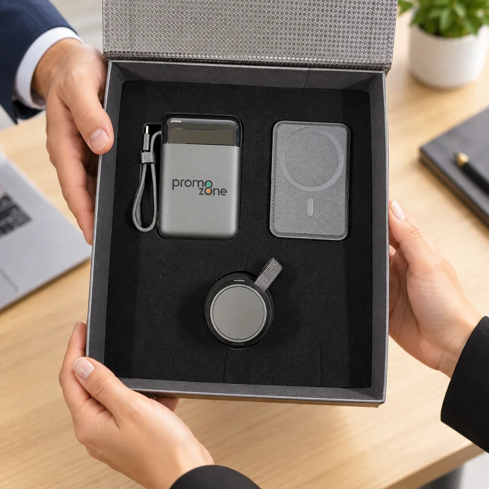 10000 mAh MagSafe Powerbank, Kablosuz Hoparlör ve Kartvizit Cüzdanı Kutulu Hediye Seti