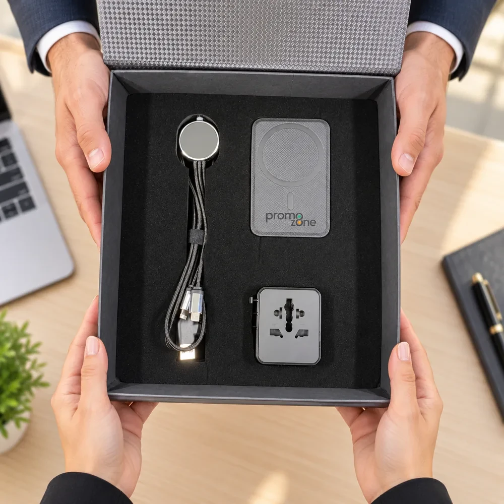 25W Evrensel Seyahat Adaptörü, MagSafe Kartvizit Cüzdanı ve 60W Şarj Kablosu Kutulu Hediye Seti