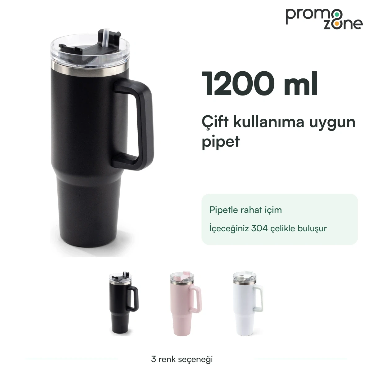 1200 ml Çift İçim Kapaklı Pipetli Termos Promozone