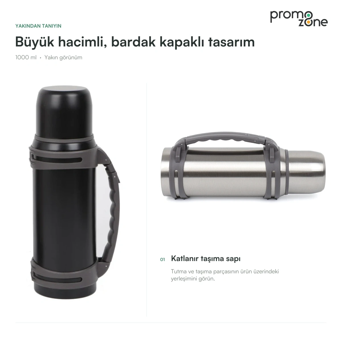1000 ml Büyük Hacimli Bardak Kapaklı Termos
