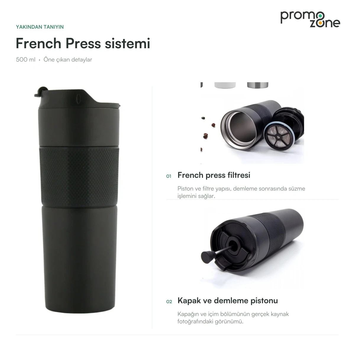 500 ml French Press Demleme Sistemli Termos