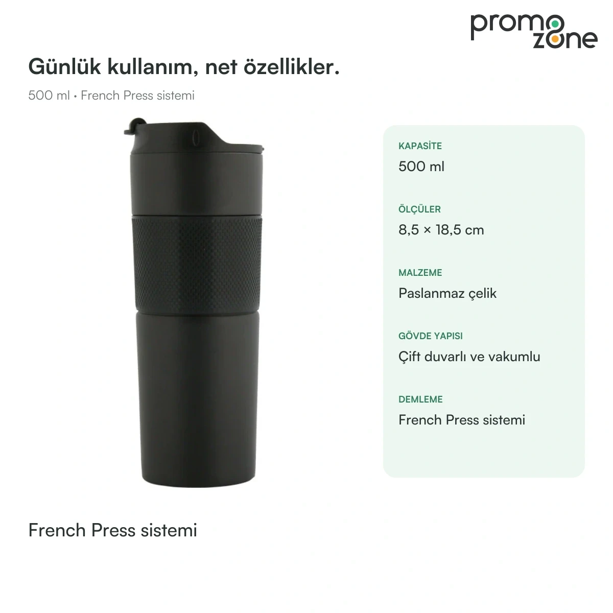 500 ml French Press Demleme Sistemli Termos
