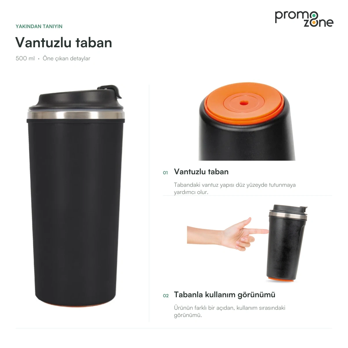 500 ml Vantuz Tabanlı Termos — özelliklerin yakından görünümü