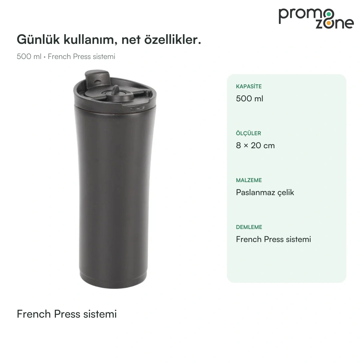 500 ml French Press Demleme Sistemli Termos
