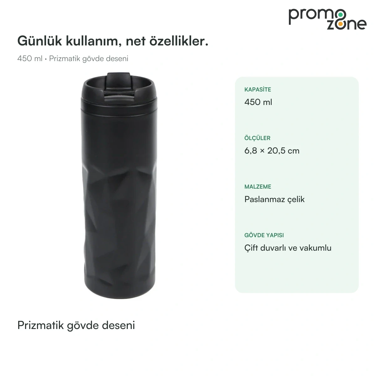 450 ml Prizmatik Gövde Desenli Termos