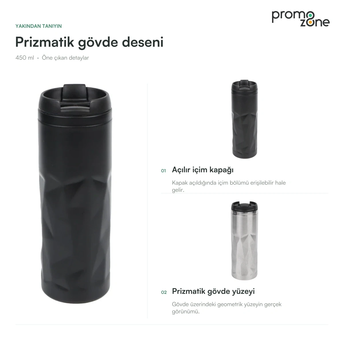 450 ml Prizmatik Gövde Desenli Termos
