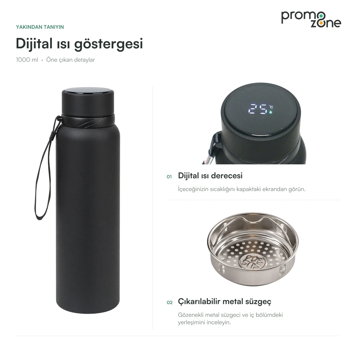 1000 ml Dijital Sıcaklık Göstergeli Termos