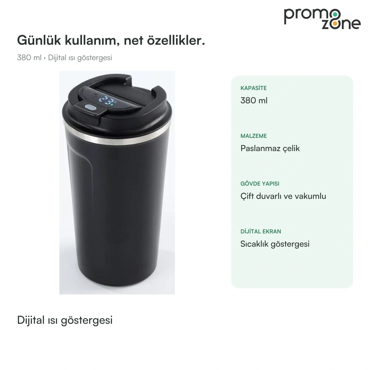 380 ml Dijital Sıcaklık Göstergeli Termos Bardak