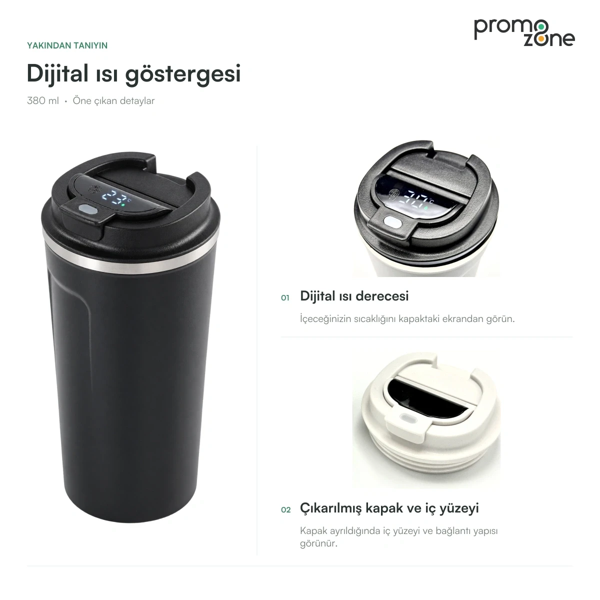 380 ml Dijital Sıcaklık Göstergeli Termos Bardak