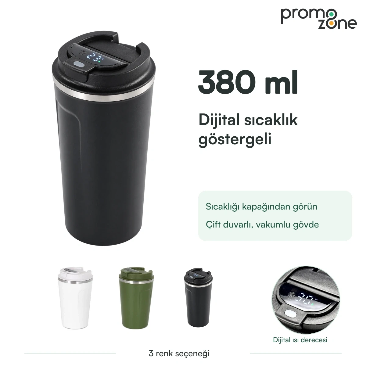 380 ml Dijital Sıcaklık Göstergeli Termos Bardak