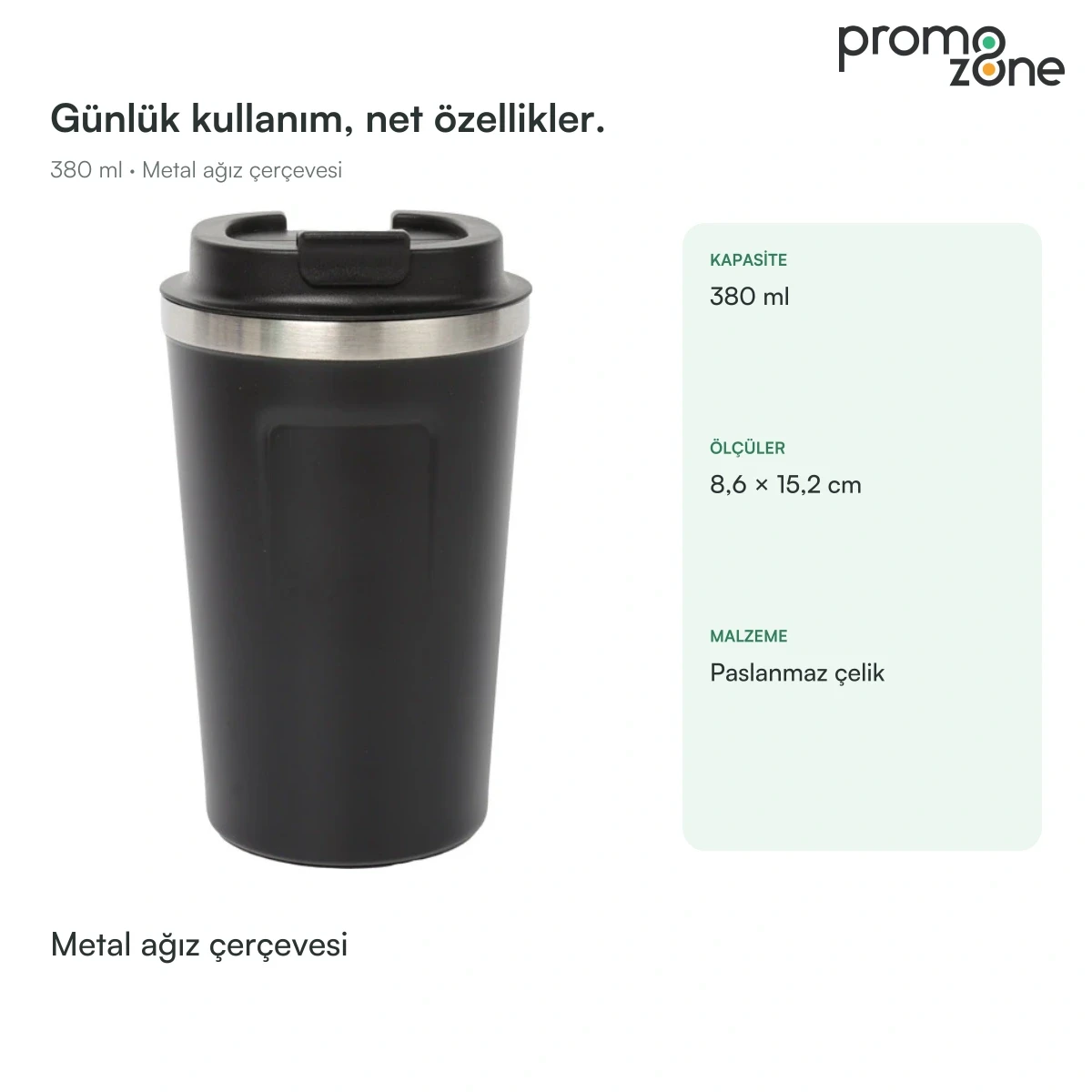 380 ml Metal Ağız Çerçeveli Termos Bardak