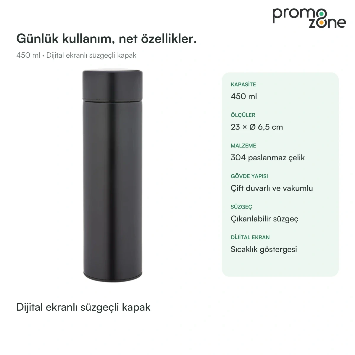 450 ml Dijital Sıcaklık Göstergeli Süzgeçli Termos