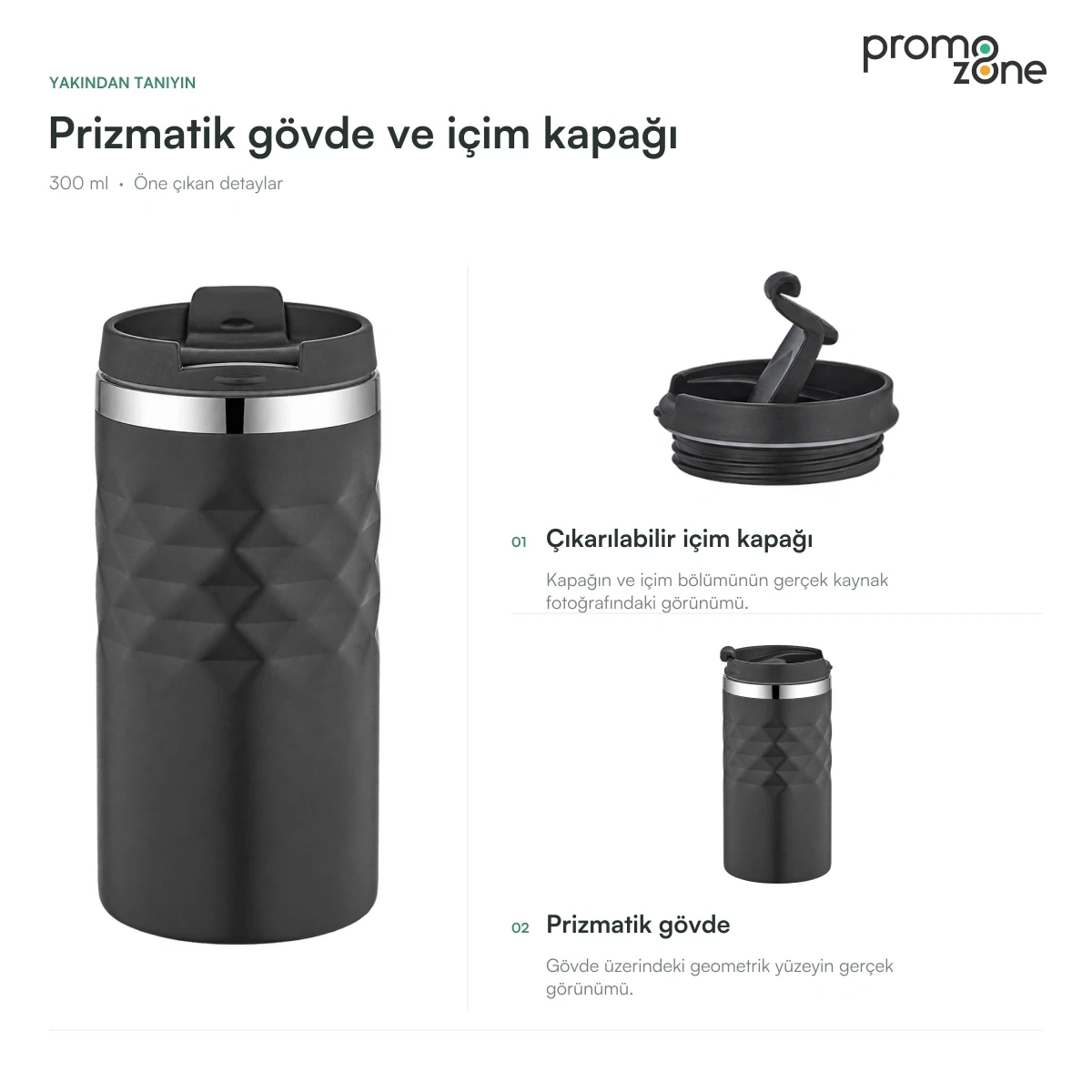 300 ml Bardak Kapaklı Prizmatik Gövdeli Termos