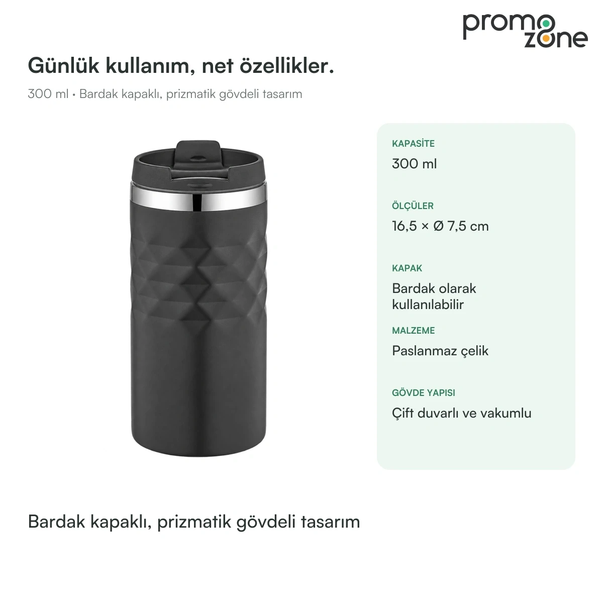 300 ml Bardak Kapaklı Prizmatik Gövdeli Termos