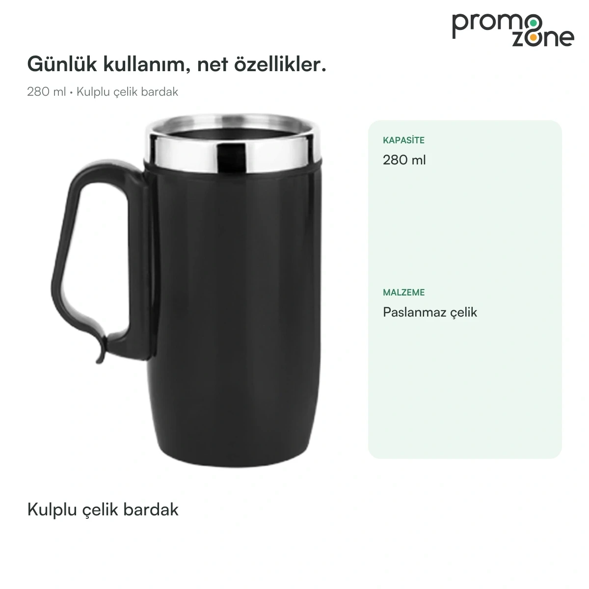 280 ml Kulplu Paslanmaz Çelik Termos Bardak
