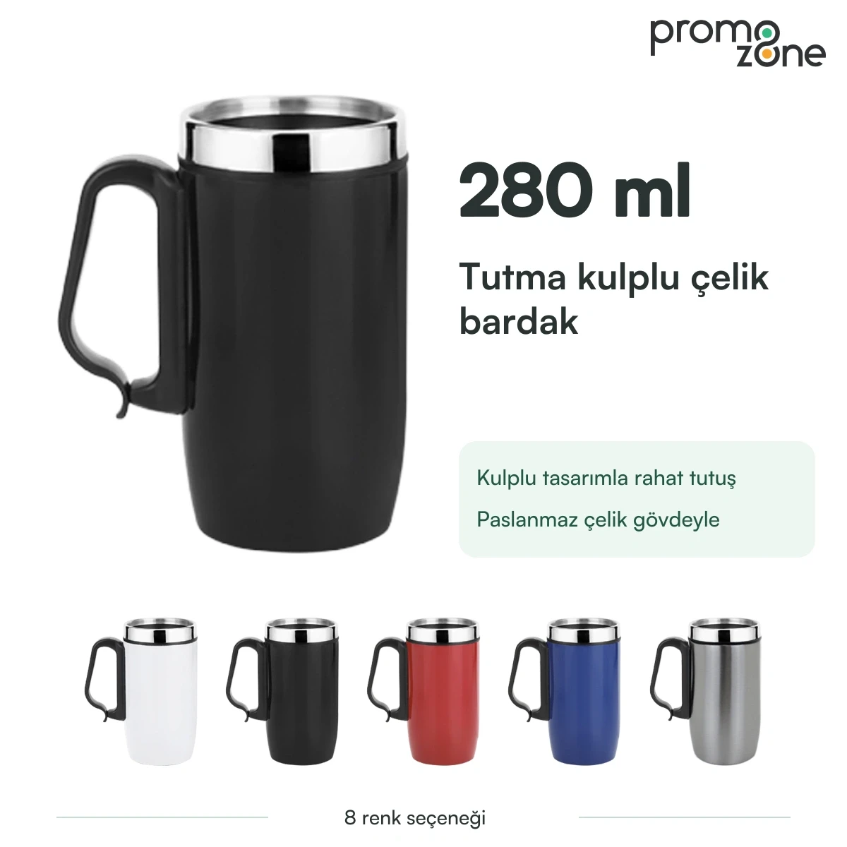 280 ml Kulplu Paslanmaz Çelik Termos Bardak
