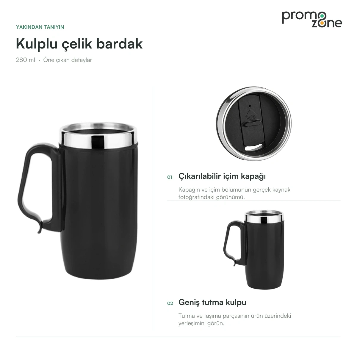 280 ml Kulplu Paslanmaz Çelik Termos Bardak