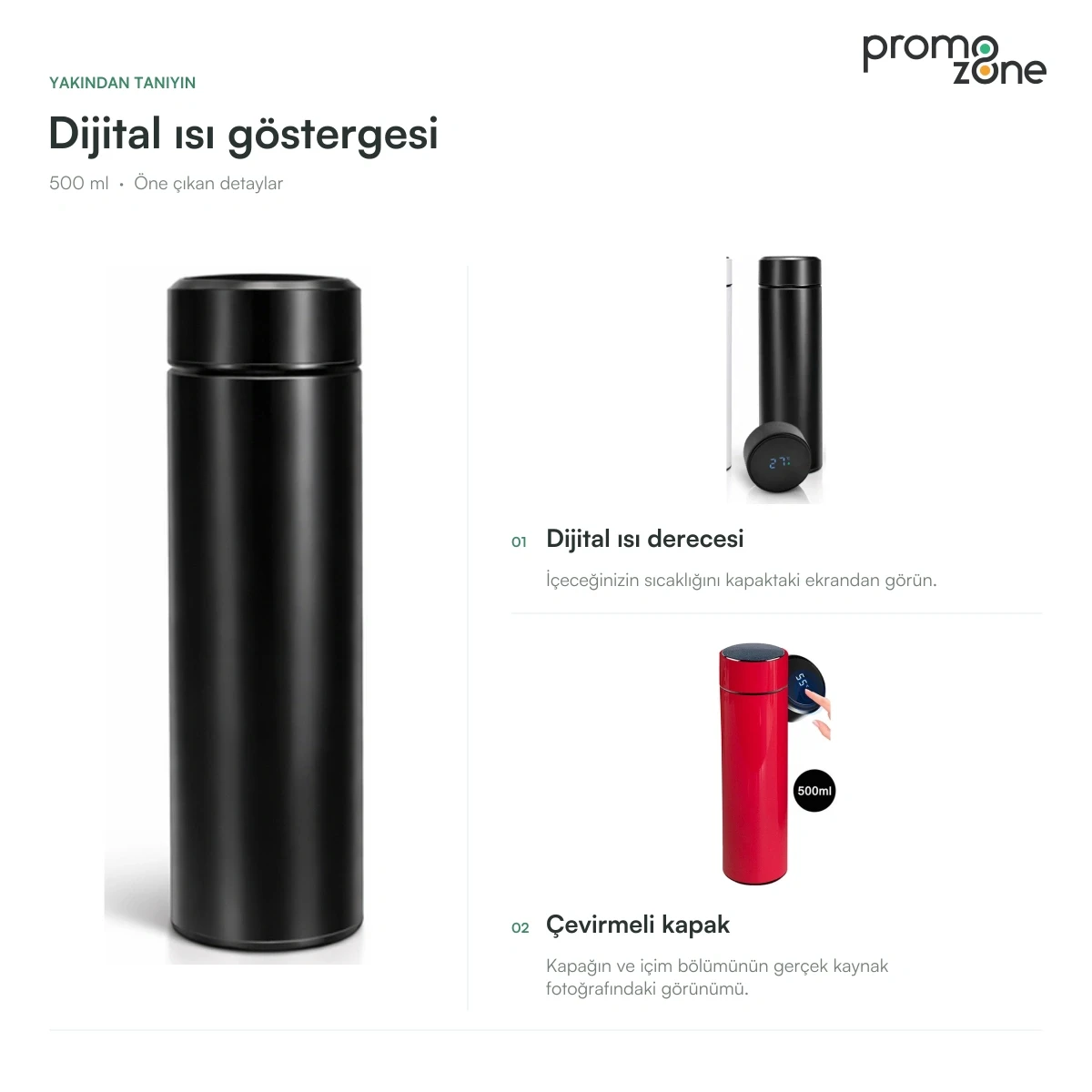 500 ml Dijital Sıcaklık Göstergeli Termos