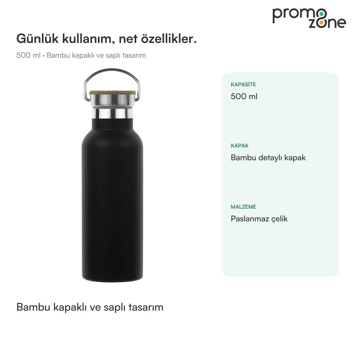 500 ml Bambu Kapaklı ve Saplı Termos