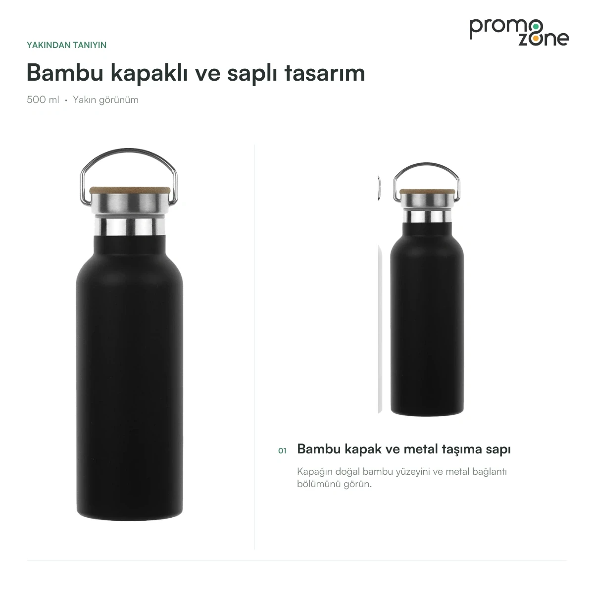 500 ml Bambu Kapaklı ve Saplı Termos