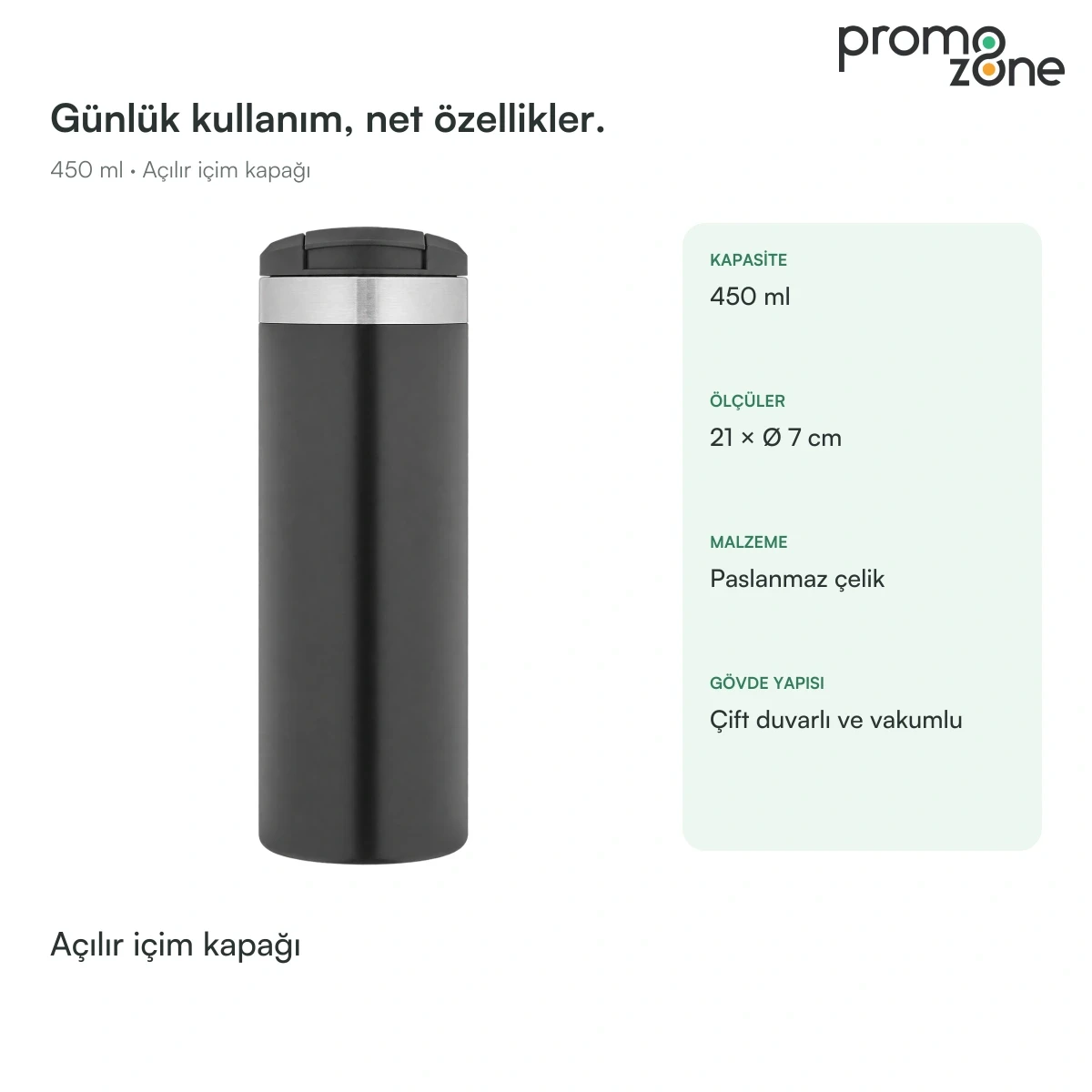 450 ml Açılır İçim Kapaklı Termos Bardak
