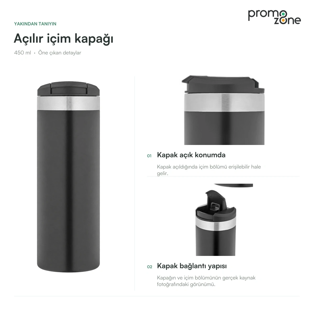 450 ml Açılır İçim Kapaklı Termos Bardak