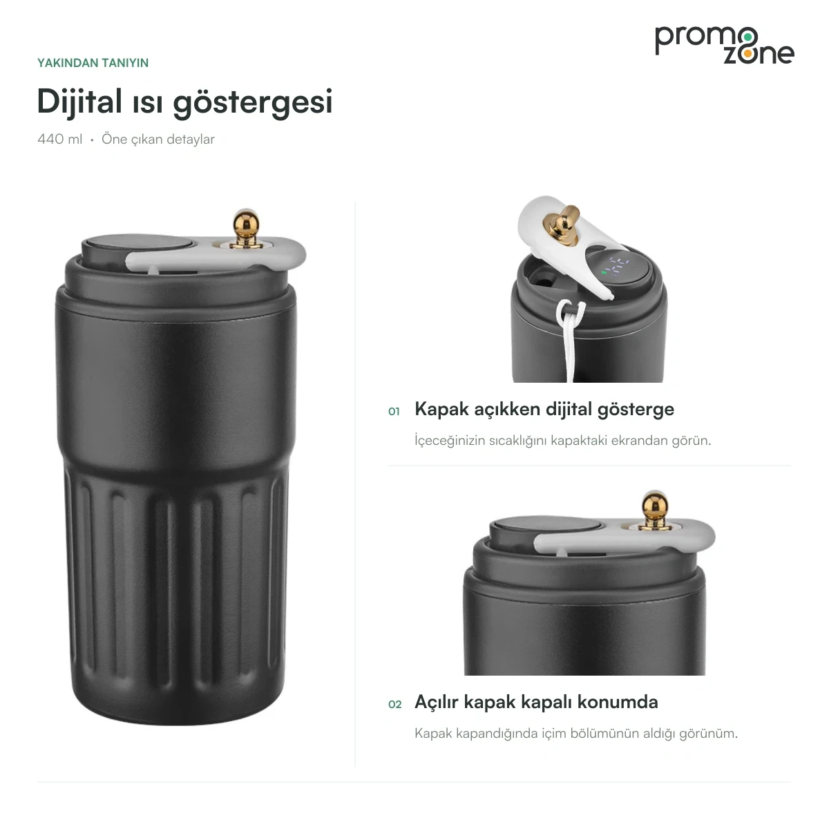 440 ml Dijital Sıcaklık Göstergeli Termos