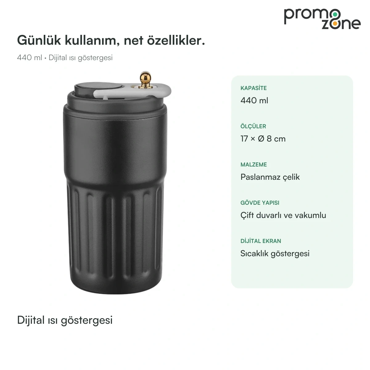 440 ml Dijital Sıcaklık Göstergeli Termos