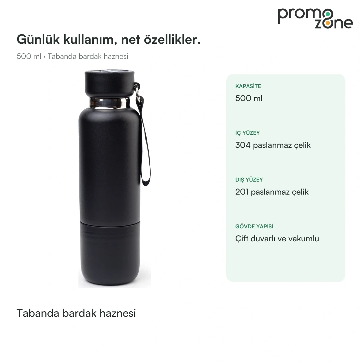 500 ml Tabanında Bardak Hazneli Termos Bardak