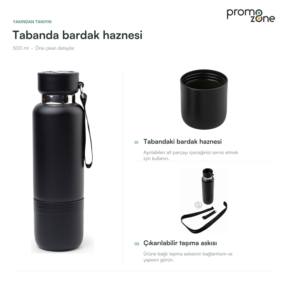 500 ml Tabanında Bardak Hazneli Termos Bardak