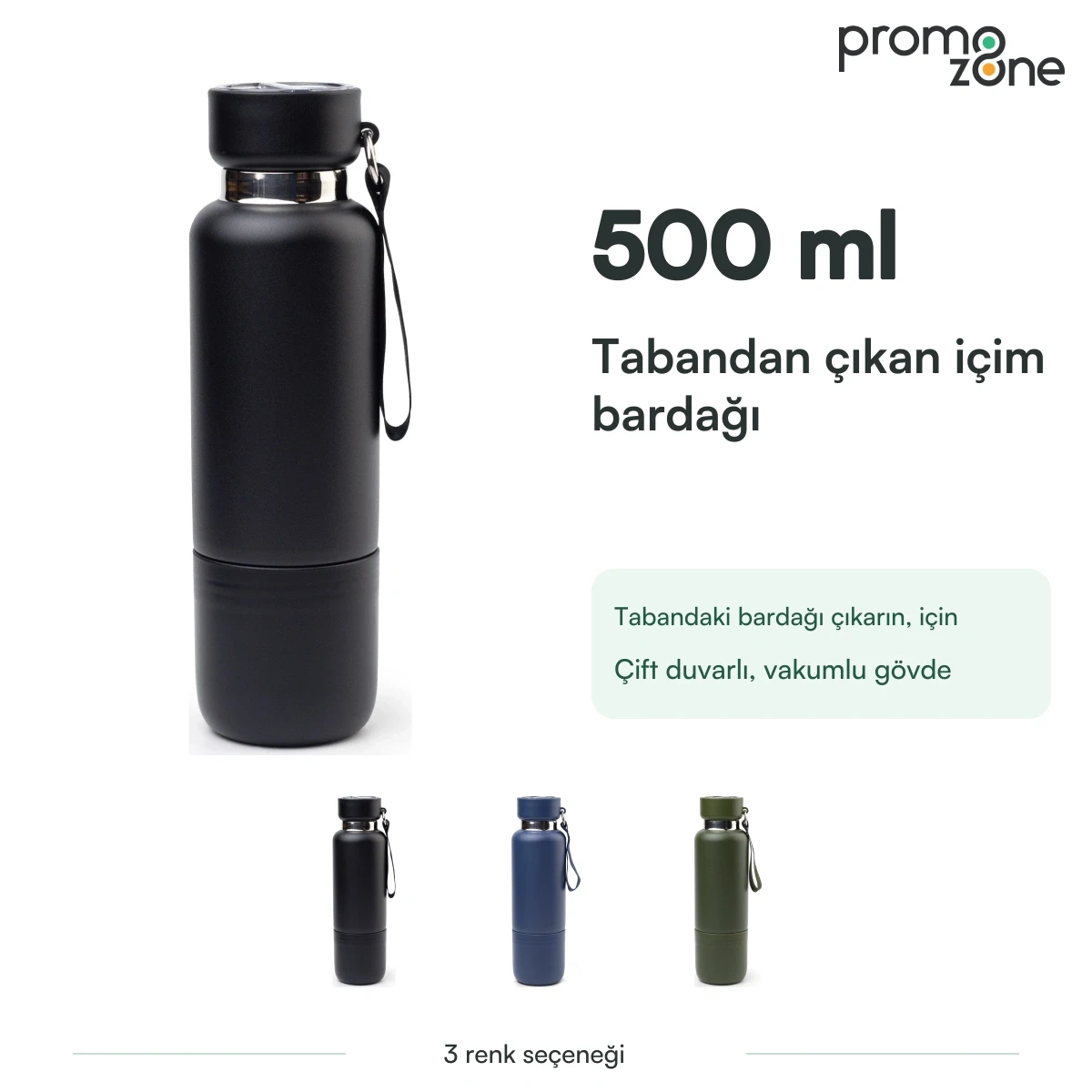 500 ml Tabanında Bardak Hazneli Termos Bardak
