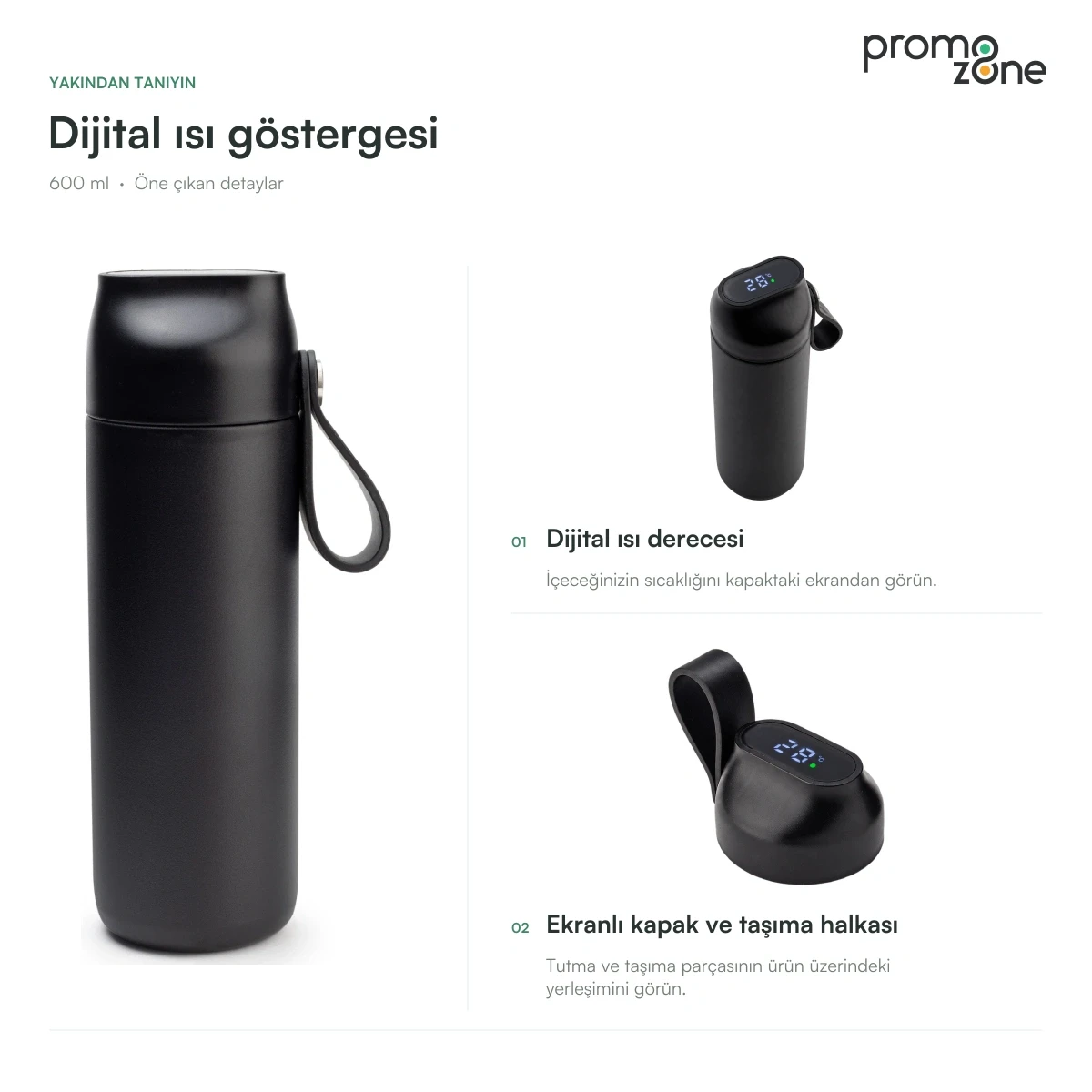 600 ml Dijital Sıcaklık Göstergeli Termos