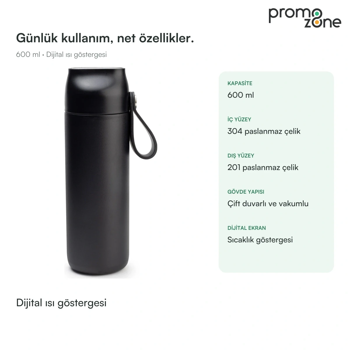 600 ml Dijital Sıcaklık Göstergeli Termos