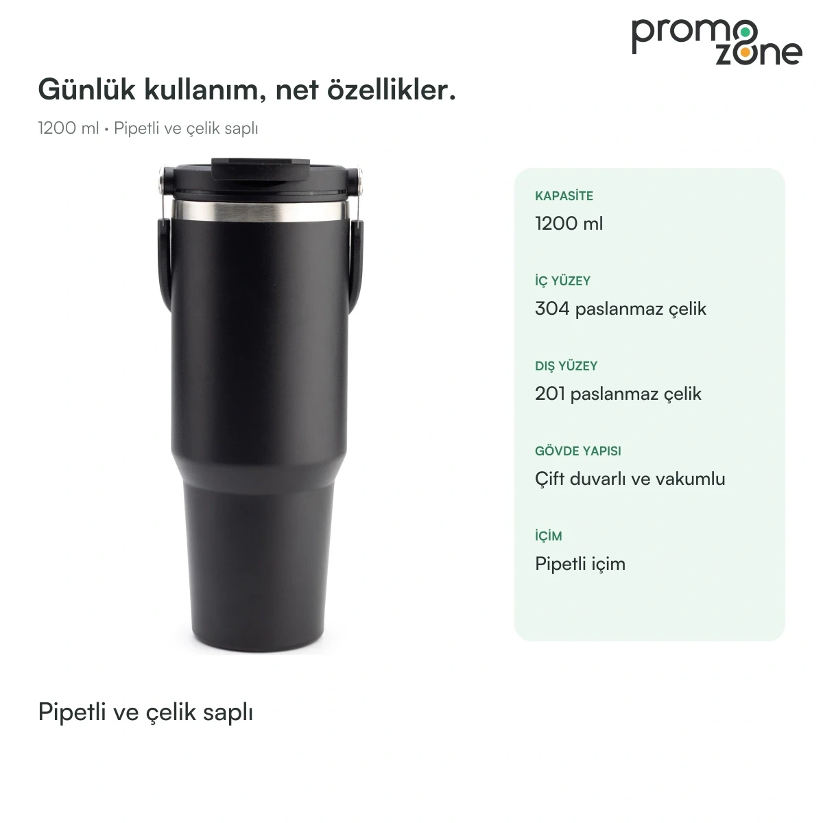 1200 ml Pipetli Çelik Saplı Termos