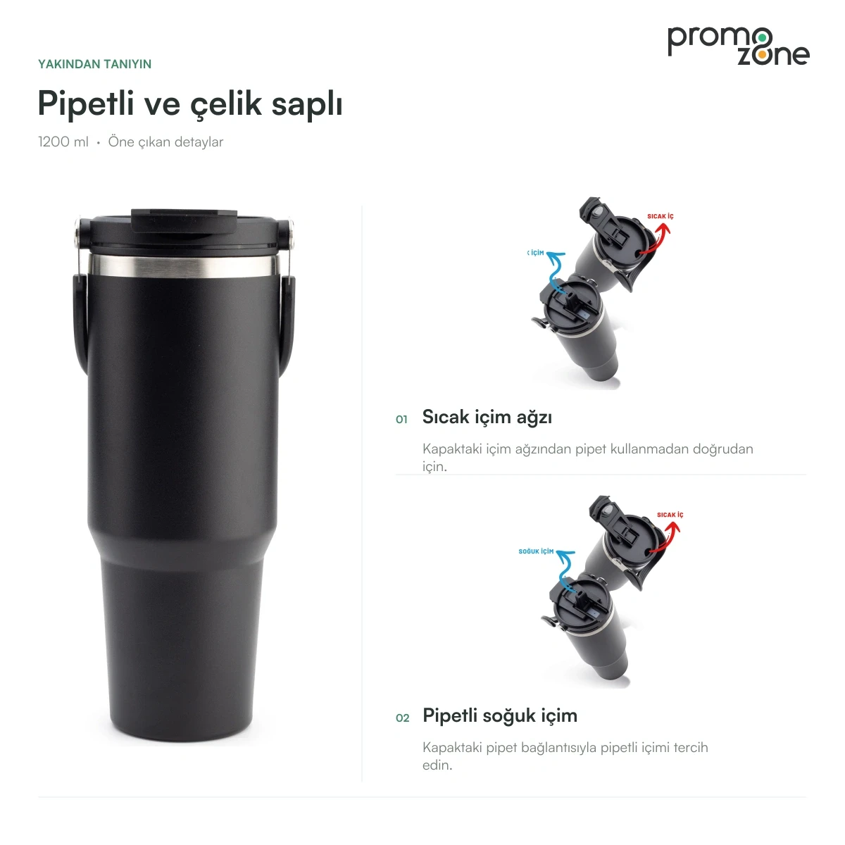 1200 ml Pipetli Çelik Saplı Termos