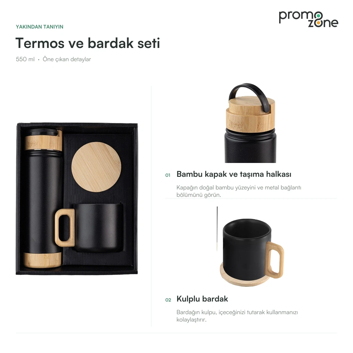 550 ml Termos ve Bardak Seti — özelliklerin yakından görünümü
