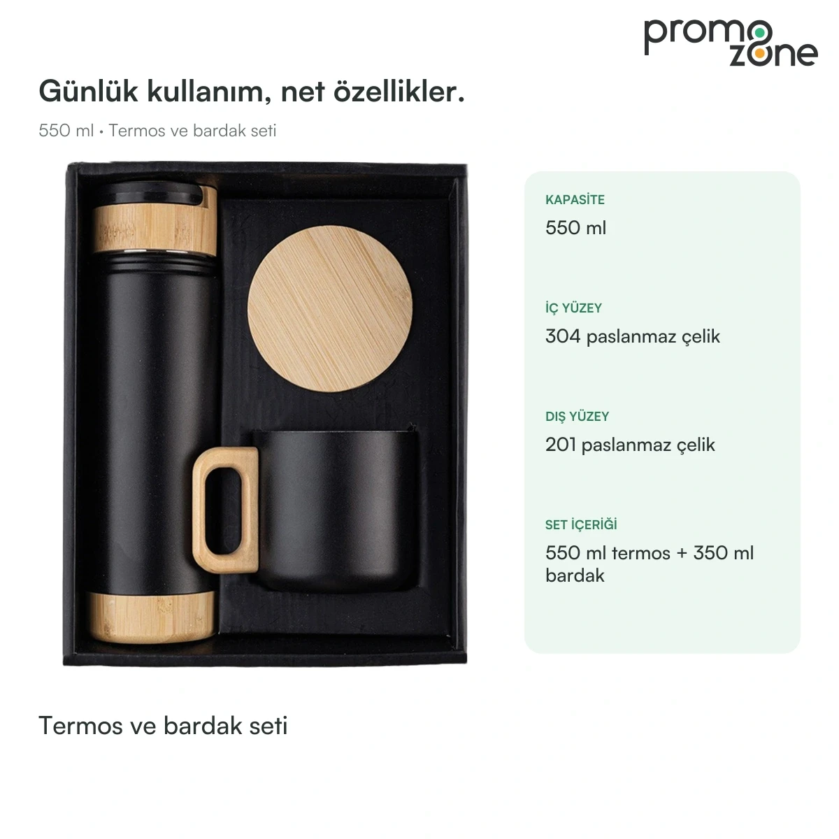 550 ml Termos ve Bardak Seti Promozone