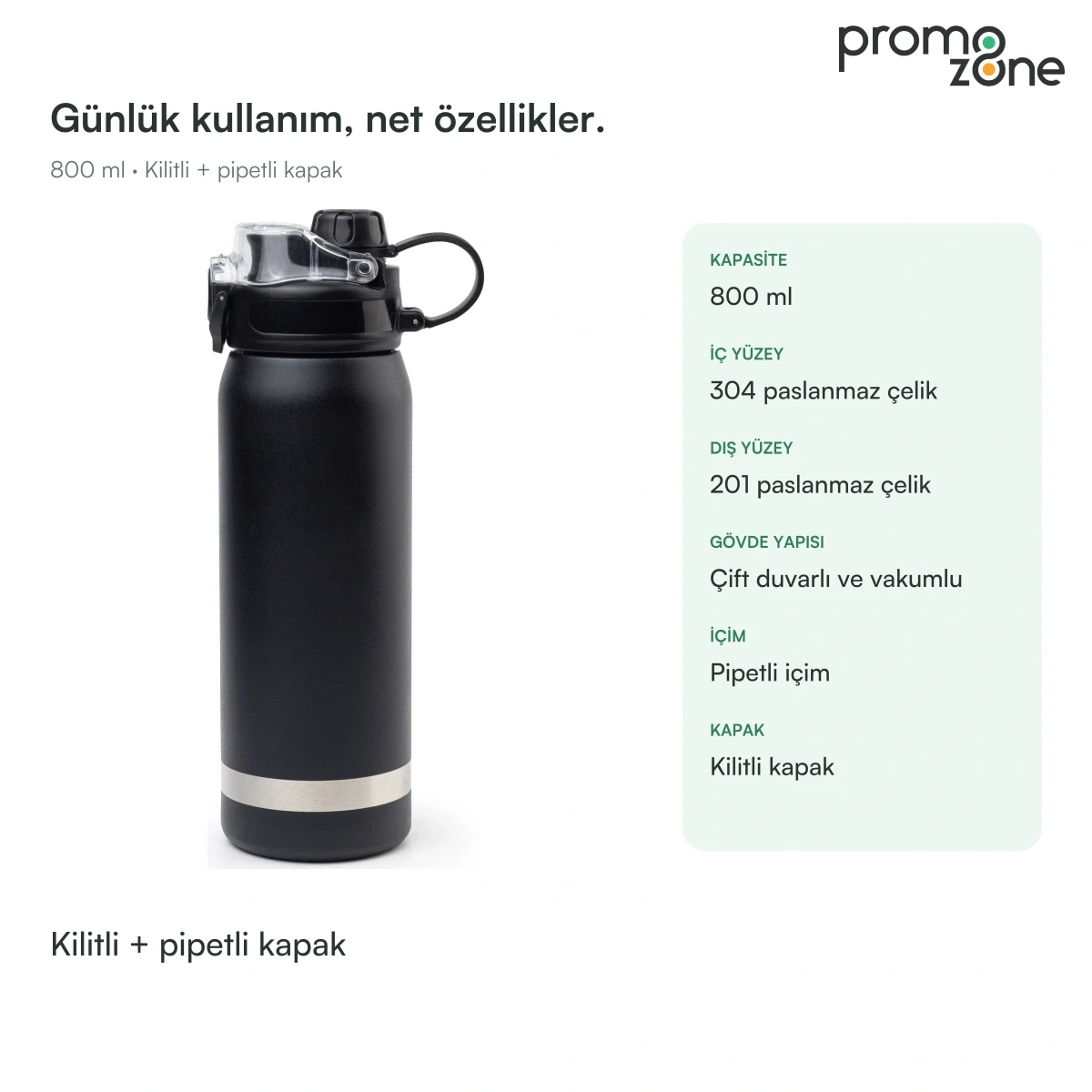 800 ml Kilitli Kapaklı Pipetli Termos